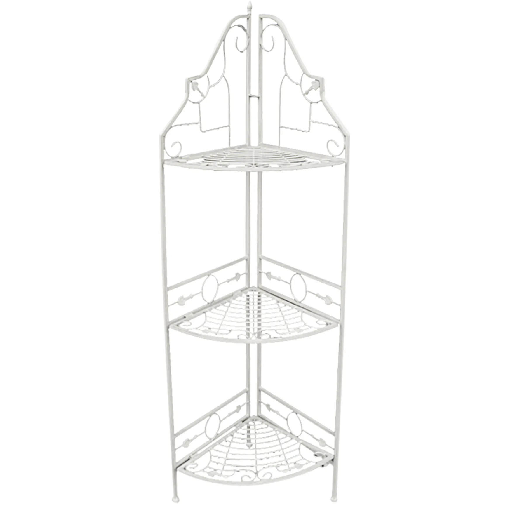Antique White Scrolled Metal Folding Corner Shelf Rack, 51.5 Premium