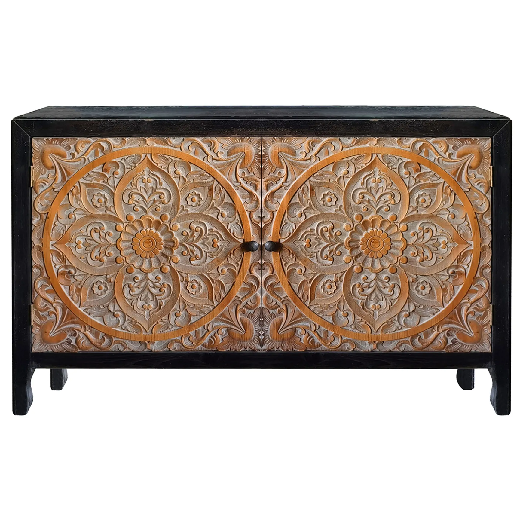 2-Door Carved Black Long Cabinet Opening Sales