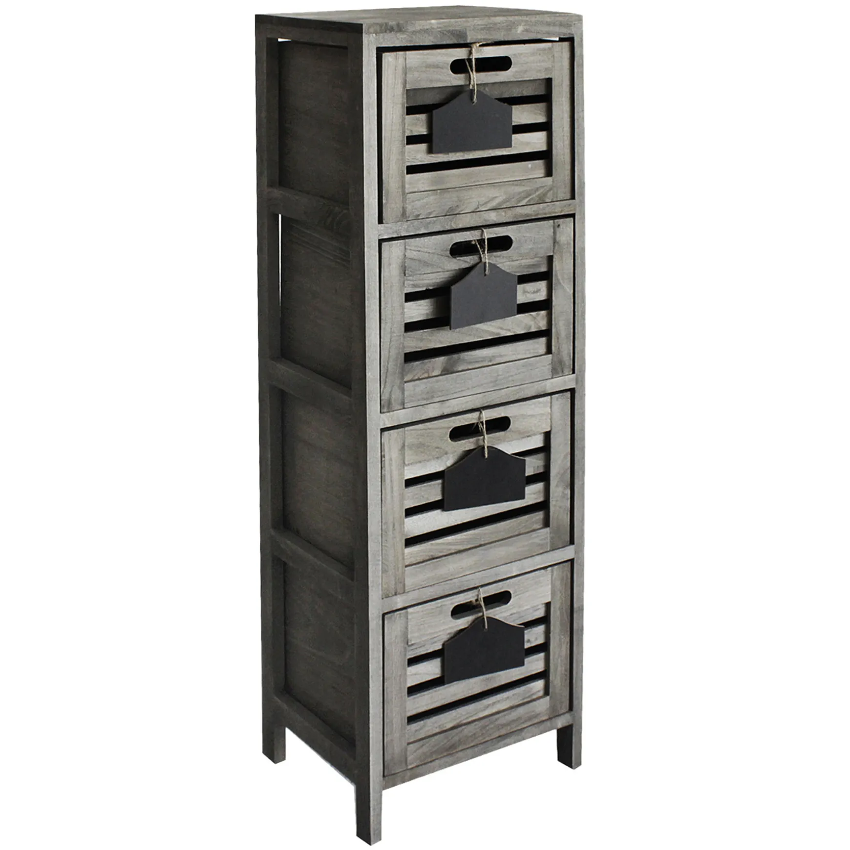 4-Drawer Grey Wooden Cabinet, Large Opening Sales