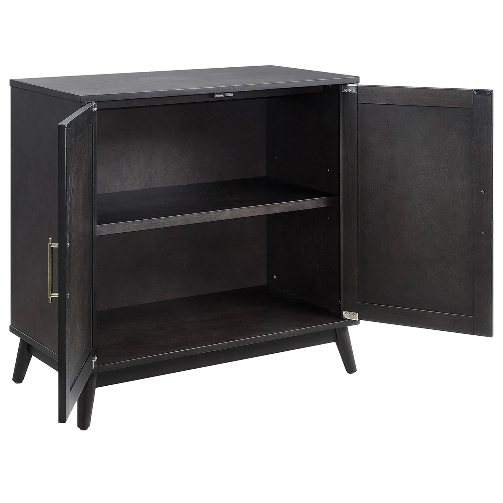 Ezra 2-Door Dark Brown Cabinet With Gold Handle Opening Sales