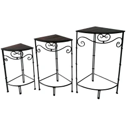 Fan Shaped Wood Top Plant Stand With Bronze Double Tube Metal Leg, Large Opening Sales