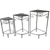 Fan Shaped Wood Top Plant Stand With Rustic Double Tube Metal Leg, Small Low Price