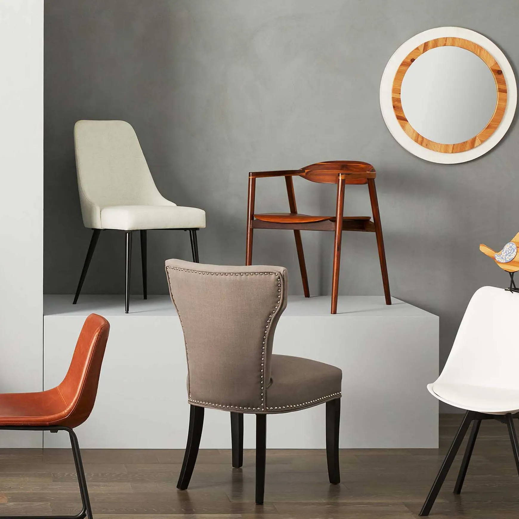Jhene Ii Grey Studded Back Dining Chair Low Price
