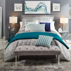 Laila Ali Grey Tufted Bench With Clear Acrylic Legs Promotion