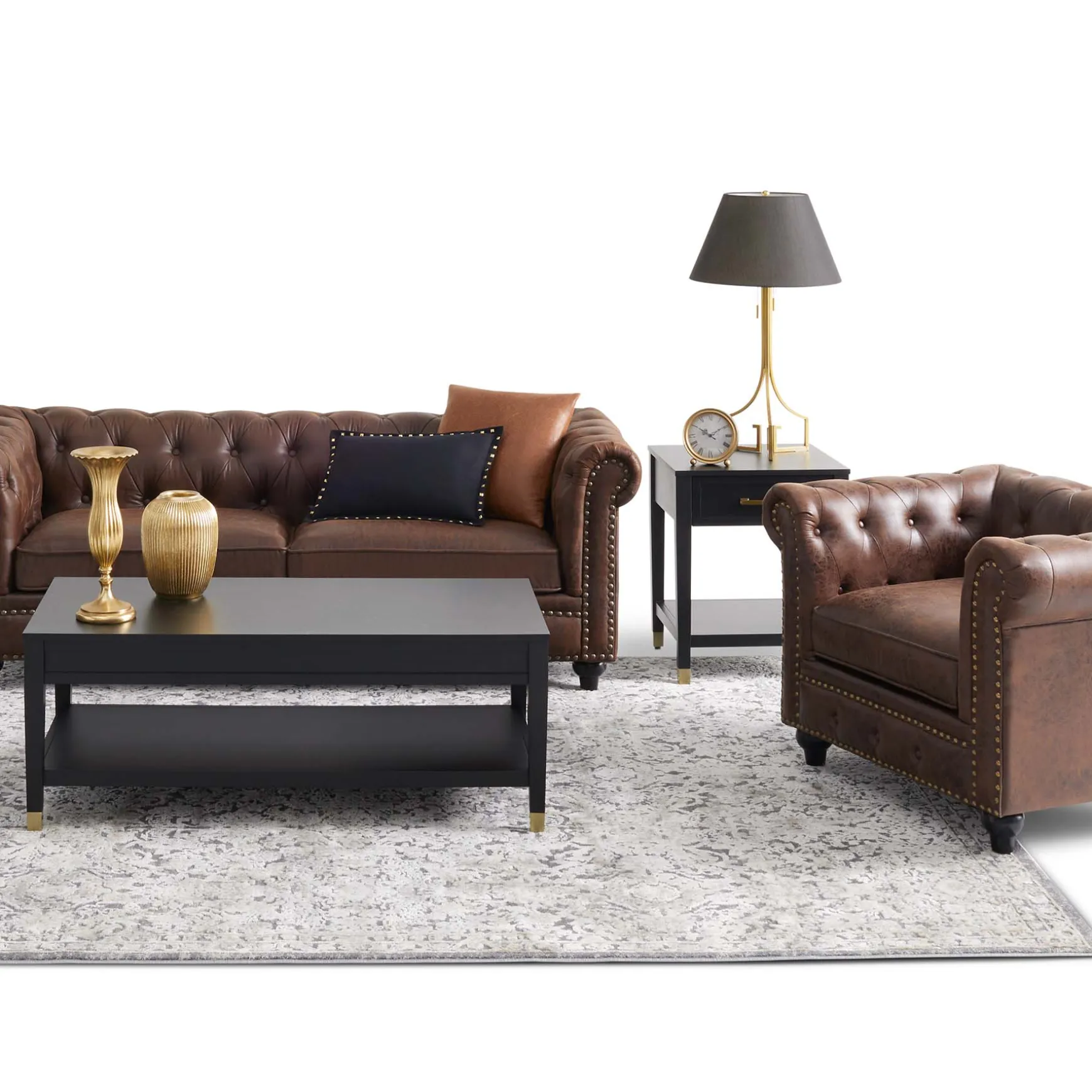 Providence Chesterfield Tufted Brown Faux Leather Rolled Arm Chair Online Discount