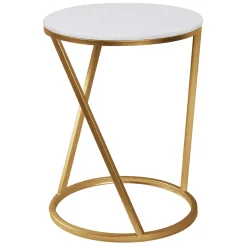 Round Quartz Top Accent Table With Gold Metal Base, Small Exquisite Gifts