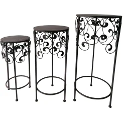 Round Wood Top With Scroll Metal Plant Stand, Medium Featured