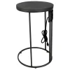 Round Wood-Top Silver Metal C-Table With Usb Port, Large Premium
