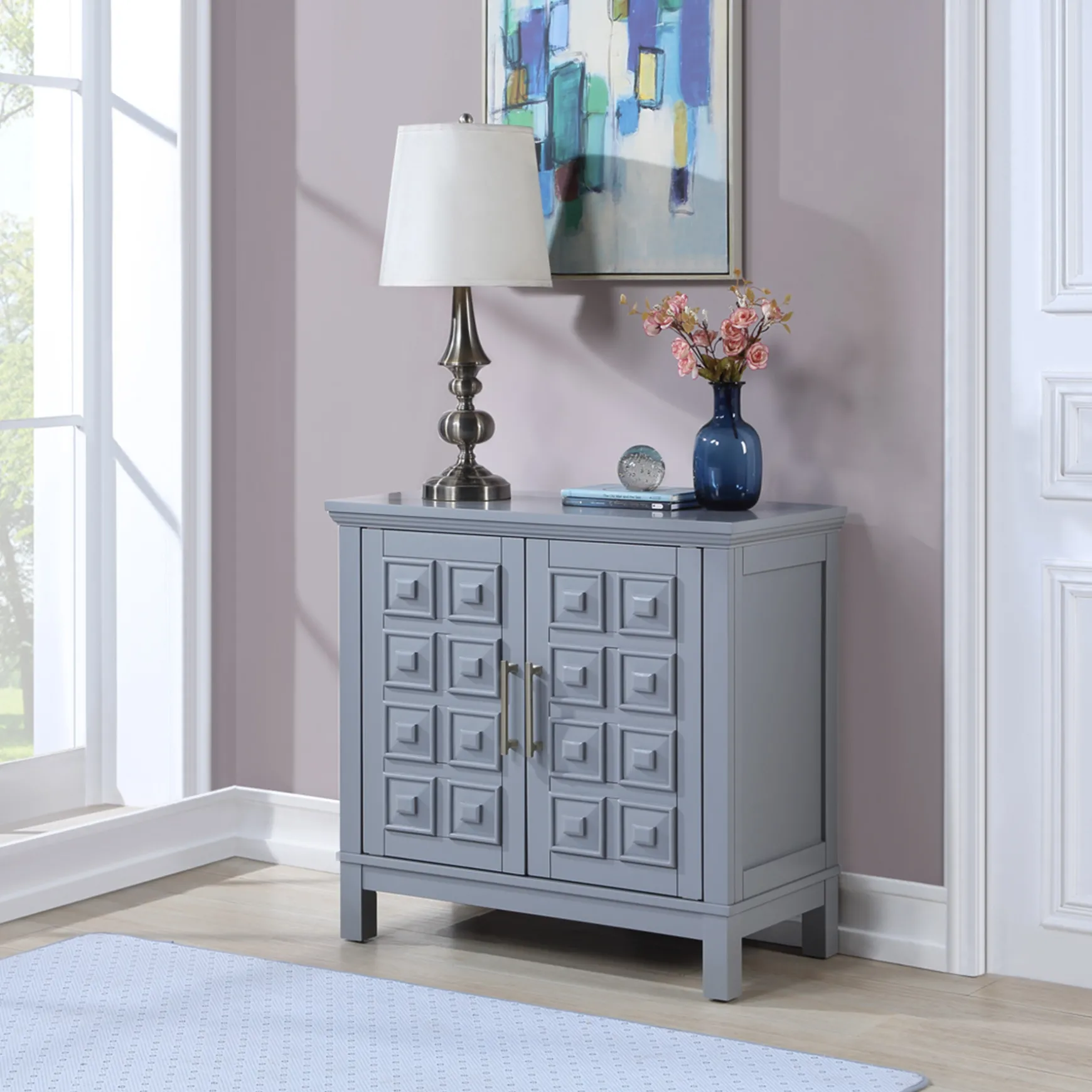 Sadie 2-Drawer Geometric Cabinet, Grey Bargain Sale